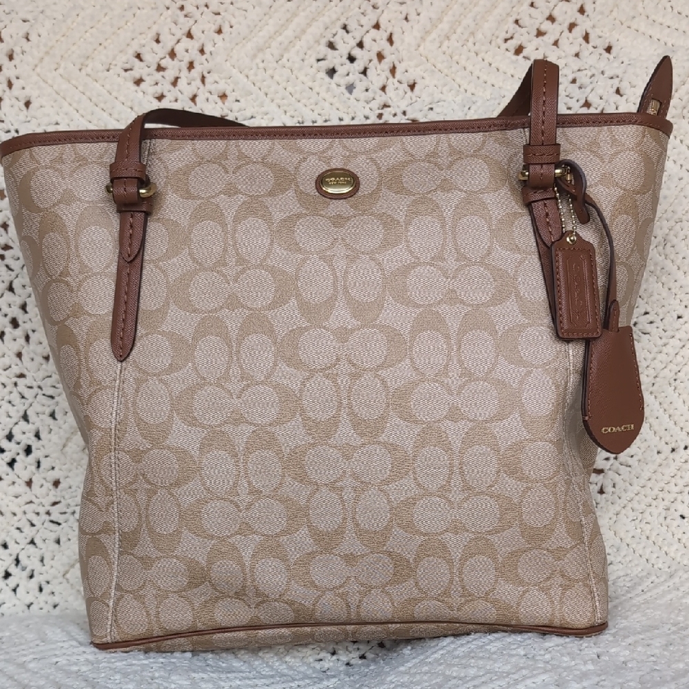 Coach Peyton Tan Signature Tote Bag